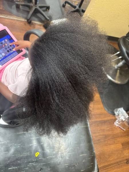 Example of extra long and extra thick childs hair that does not qualify for the kids discount